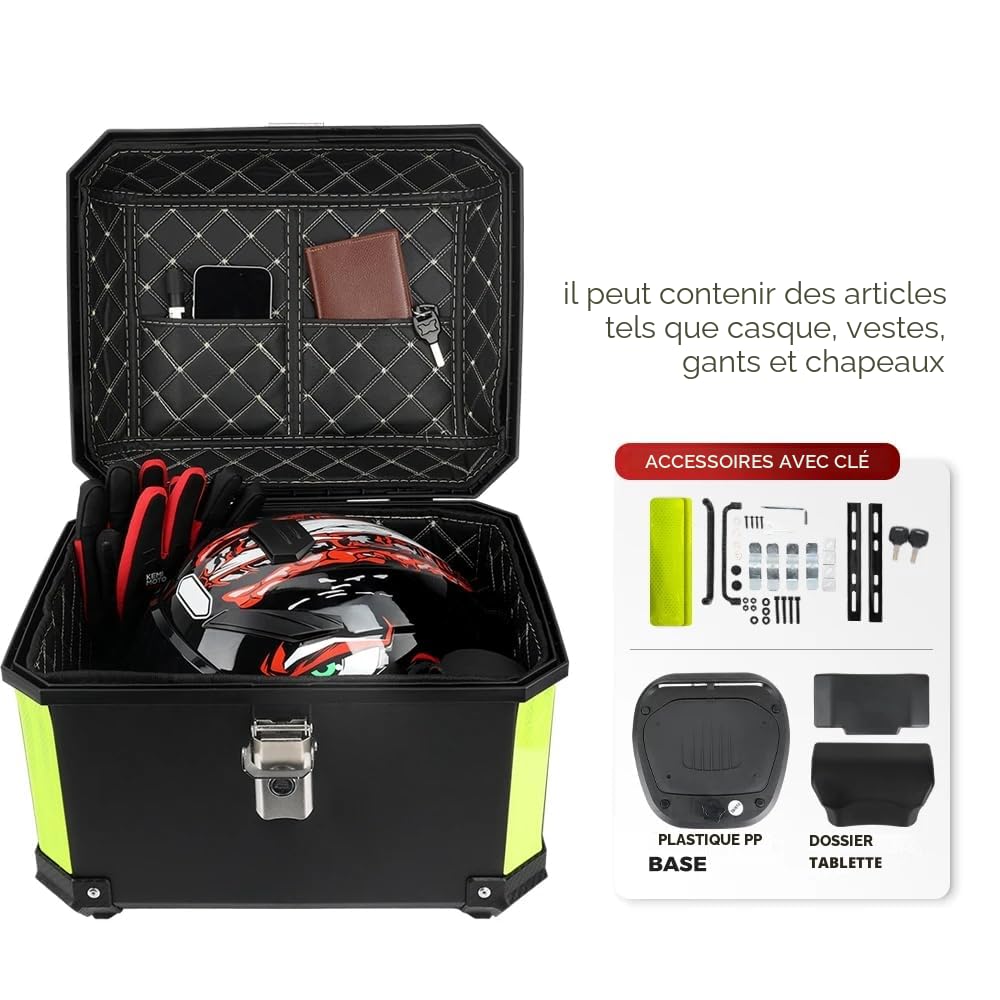 JOPWUE Coffre arrière de moto universel 45 L/57 L, étanche, anti-poussière et antivol, avec serrure de sécurité (45 l)