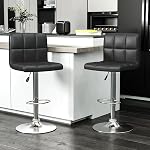 Victone Bar Stools Modern PU Leather Adjustable Swivel Barstools, Square Adjustable Counter Height Swivel Stool Armless Chairs Set of 2 (Black)