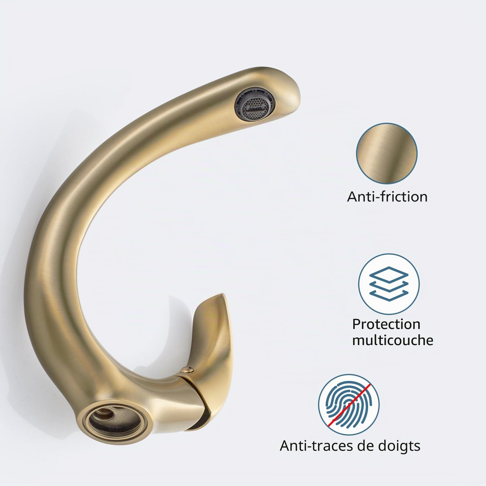 Hermodly Robinet de Salle de Bain - Robinet de Lavabo en Laiton Froid et Chaud - Mitigeur Monocommande - Or - Style Contemporain - Montage sur Pont - Salle de Bain