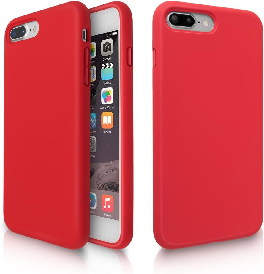 iPhone 8 Plus Case, iPhone 7 Plus Case, Fuleadture Liquid Silicone Gel Rubber Shockproof Soft Full Protective Cover with Microfiber Cloth Lining Cushion for Apple iPhone 7 Plus/8 Plus - Red