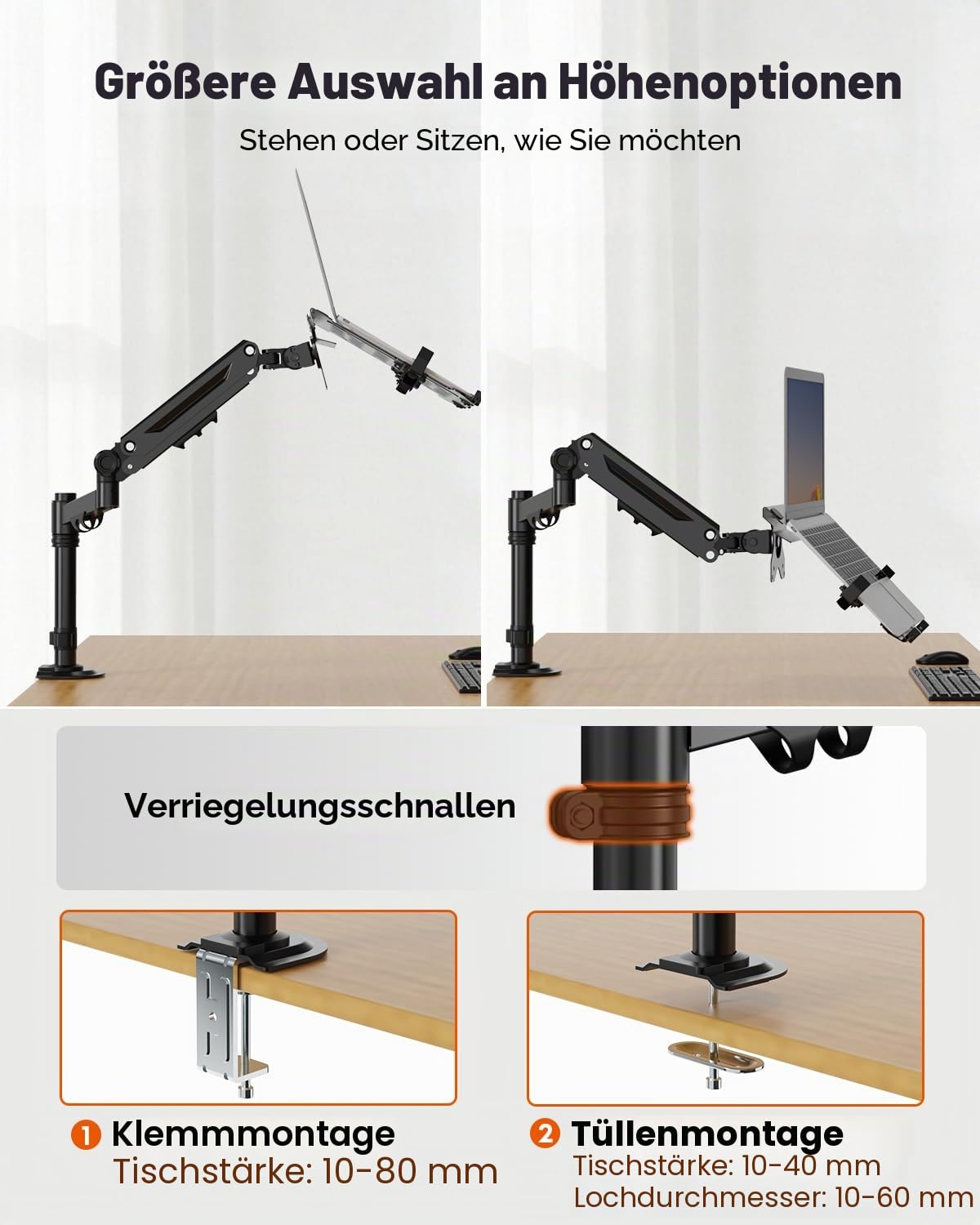 PUTORSEN Laptop Arm Halterung Tisch für Notebooks bis 18 Zoll und Computermonitore bis 40 Zoll, 2-in-1 Monitorstangenhalterung mit verstellbarem Laptop-Tray, Tragfähigkeit bis 12KG