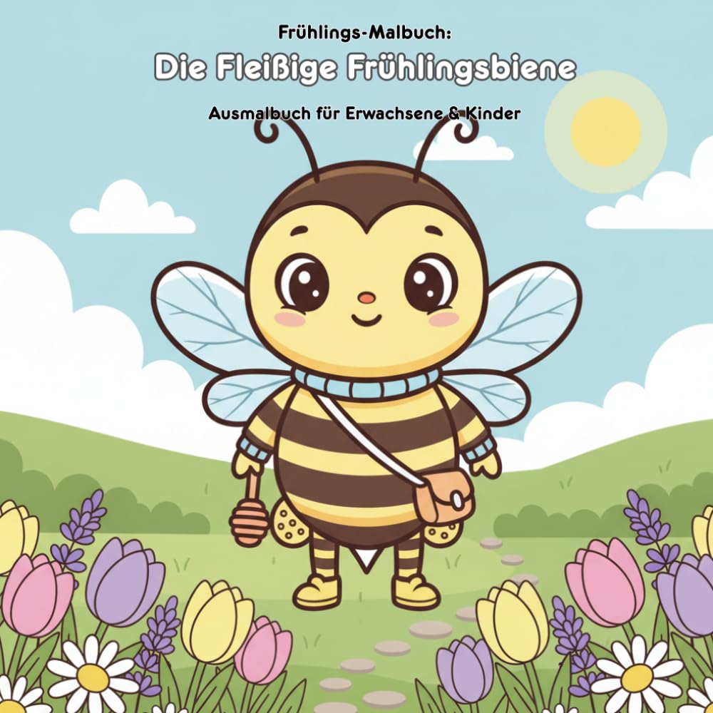 Die fleißige Frühlingsbiene: Geschichte & Malbuch für Kinder: Für Erwachsene & Kinder | 36 Ausmalbilder | 21.59 x 21.59 cm | Bienenabenteuer im Frühling