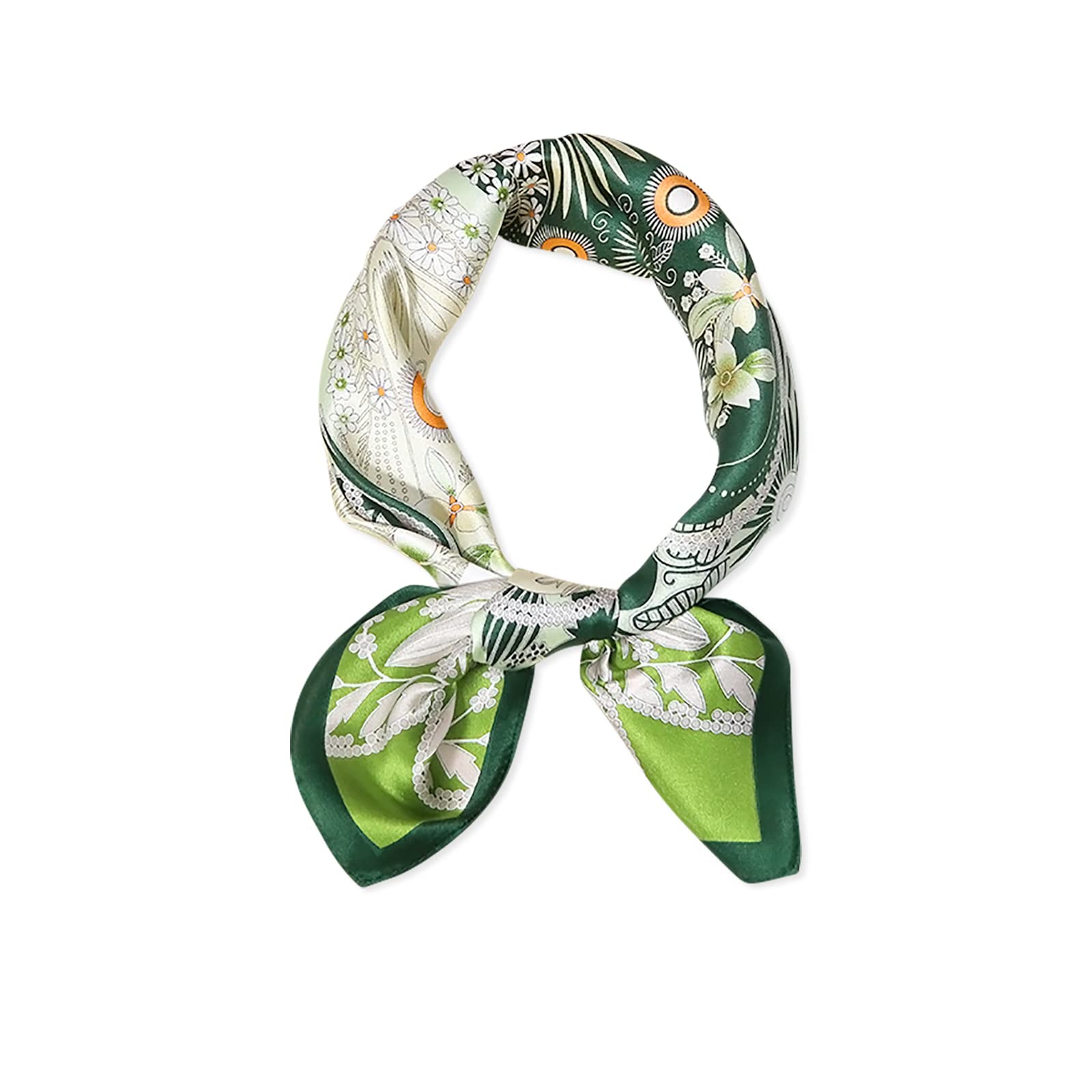 LumiSyne Retro Silk Scarves For Women Artistic Printed Square Scarf Romance Exotic Series Soft Satin Silk Neckerchief Headdress Hairband (Green)