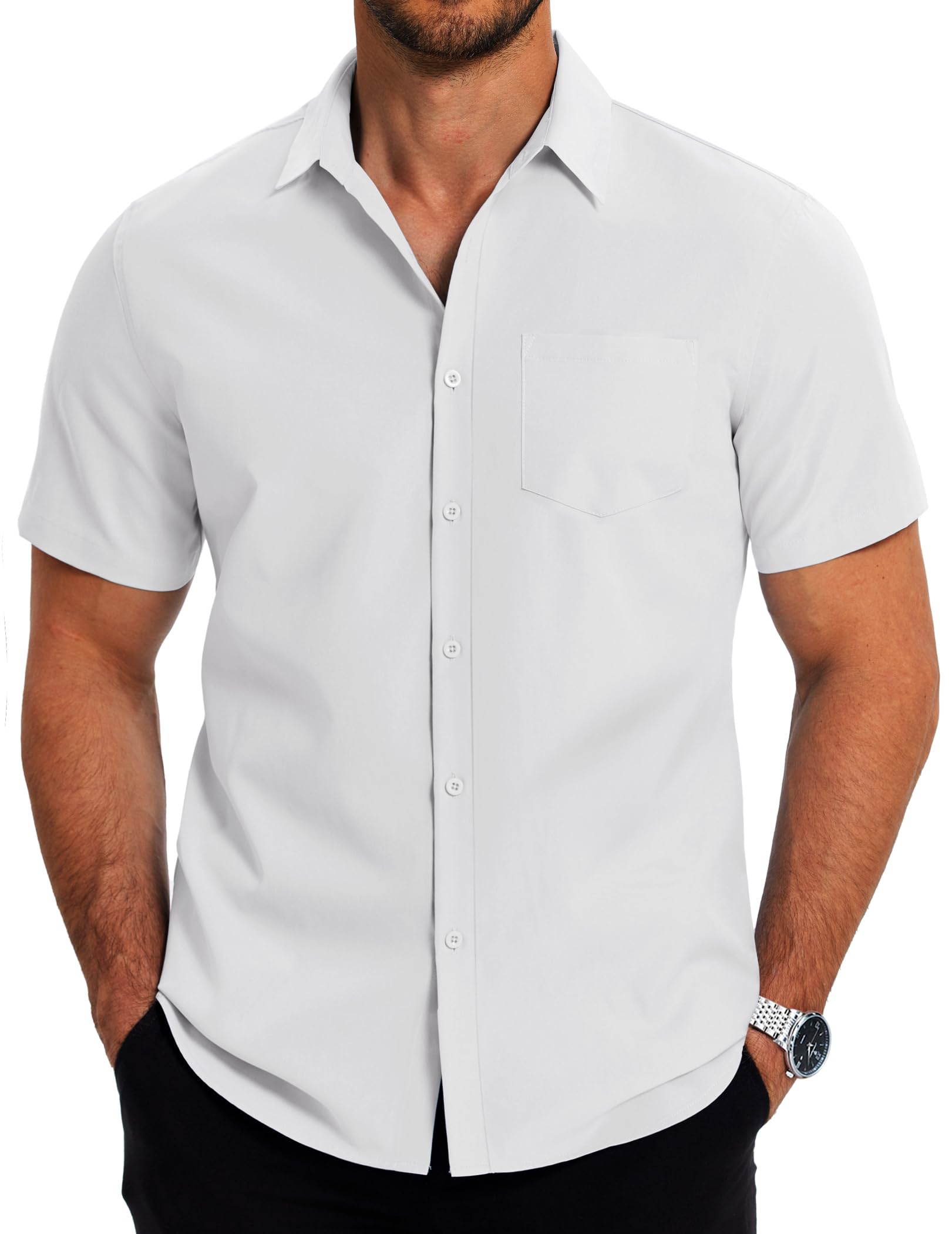 COOFANDY Mens Casual Button Down Shirts Short Sleeve Business Shirts Lightweight Wrinkle Free Dress Shirts