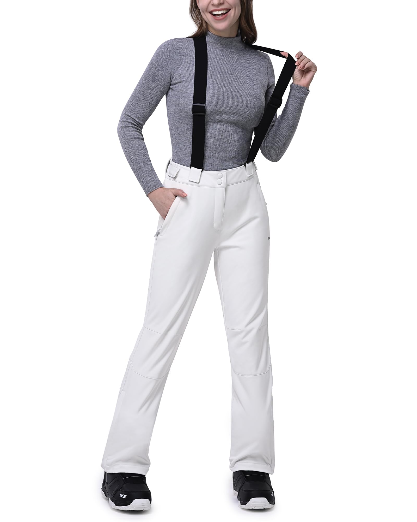33,000ft Damen Skihose Hosenträgerhose Outdoorhose Wasserdicht Winddichte Softshellhose Warme Gefütterte Schneehose Snowboardhose Skilanglaufhose Thermohose Wanderhose Ski Pant, Weiß XS