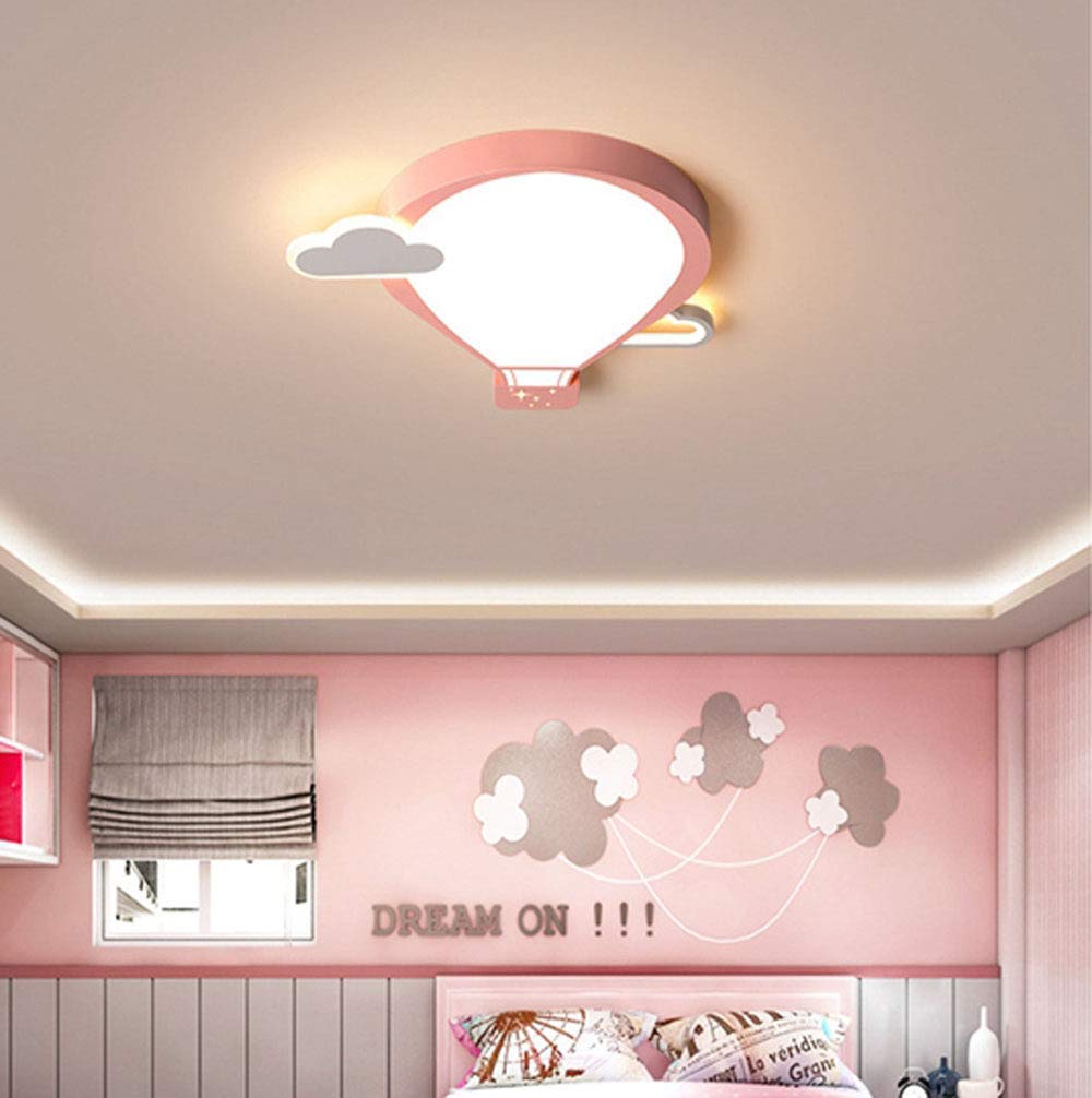 Led Lámpara De Techo Regulable,Plafon Led De Techo Dormitorio,Forma De Globo De Aire Caliente Lámpara De Techo Para Habitación Infantil Con Mando A Distancia, Rosado，Luz Calida