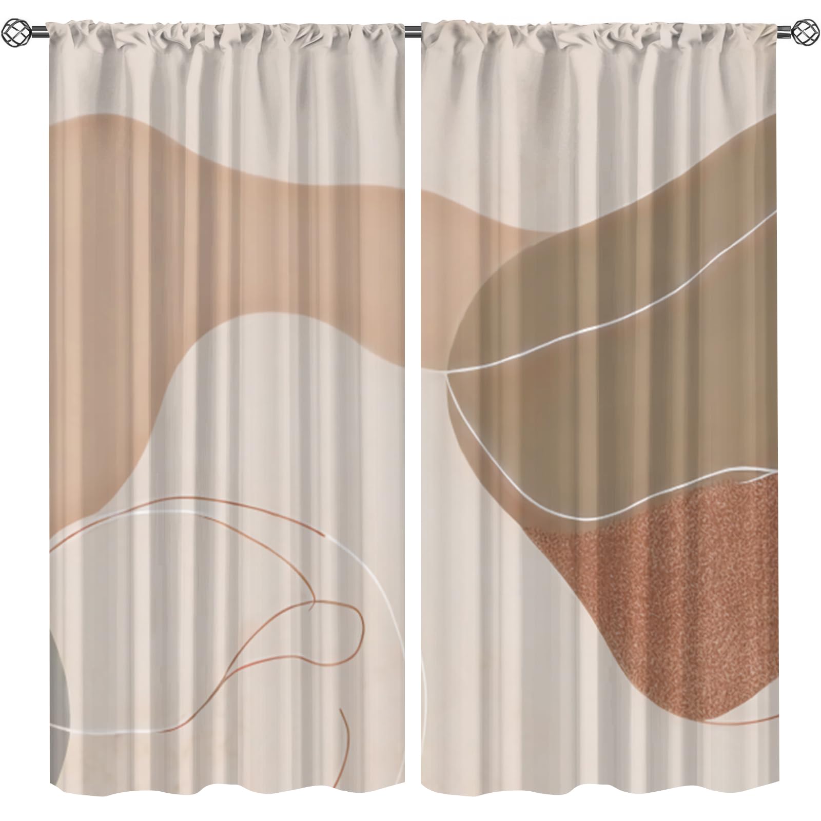 Abstract Modern Line Art Thermal Insulated Blackout Kids Curtains, Brown Rod Pocket Boy Curtains Sunshade Curtains for Living Room Kitchen Bedroom-2 Panels W42xL84in