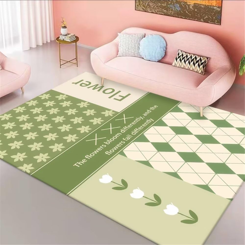 Tapis vert à motif plaid salon et chambre 40x60cm moderne