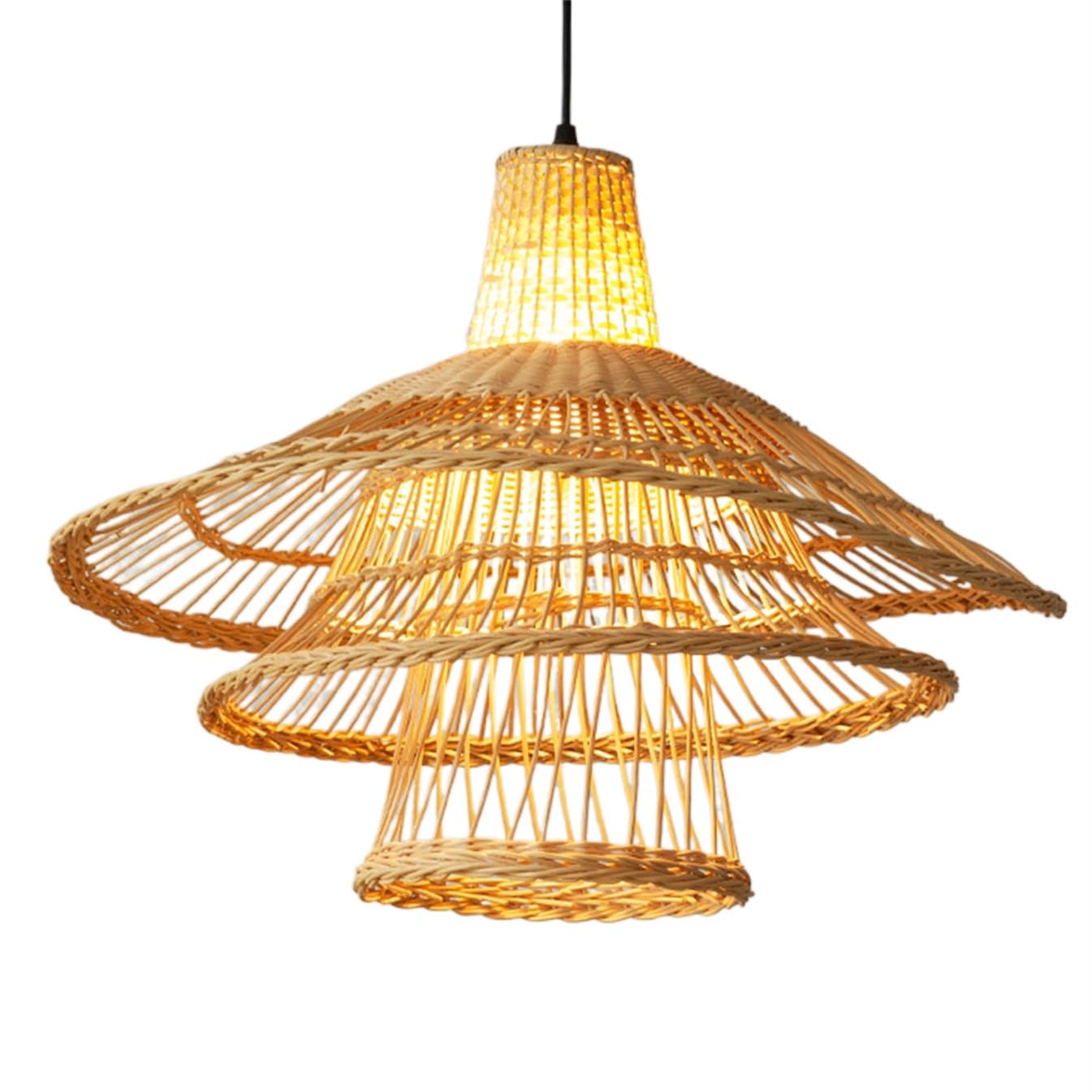 SHUANGZ Tropical Coastal Bamboo Rattan Chandelier Handwoven Lantern Unique Multi-Layer Weave Fixture for Living Room Creative Hanging Light for Itchen Island Bedroom Restaurant Cafe 1-Pack