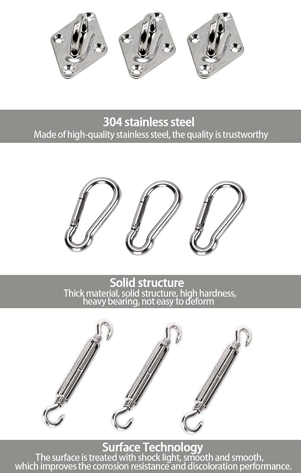 38 Piezas Kit de Fijación de Velas de Sombra para Trabajo Pesado para Jardín Triángulo y Cuadrado, Rectángulo - Kit de Accesorios de Hardware de Fijación de Velas de Sombra de Acero Inoxidable 304,8