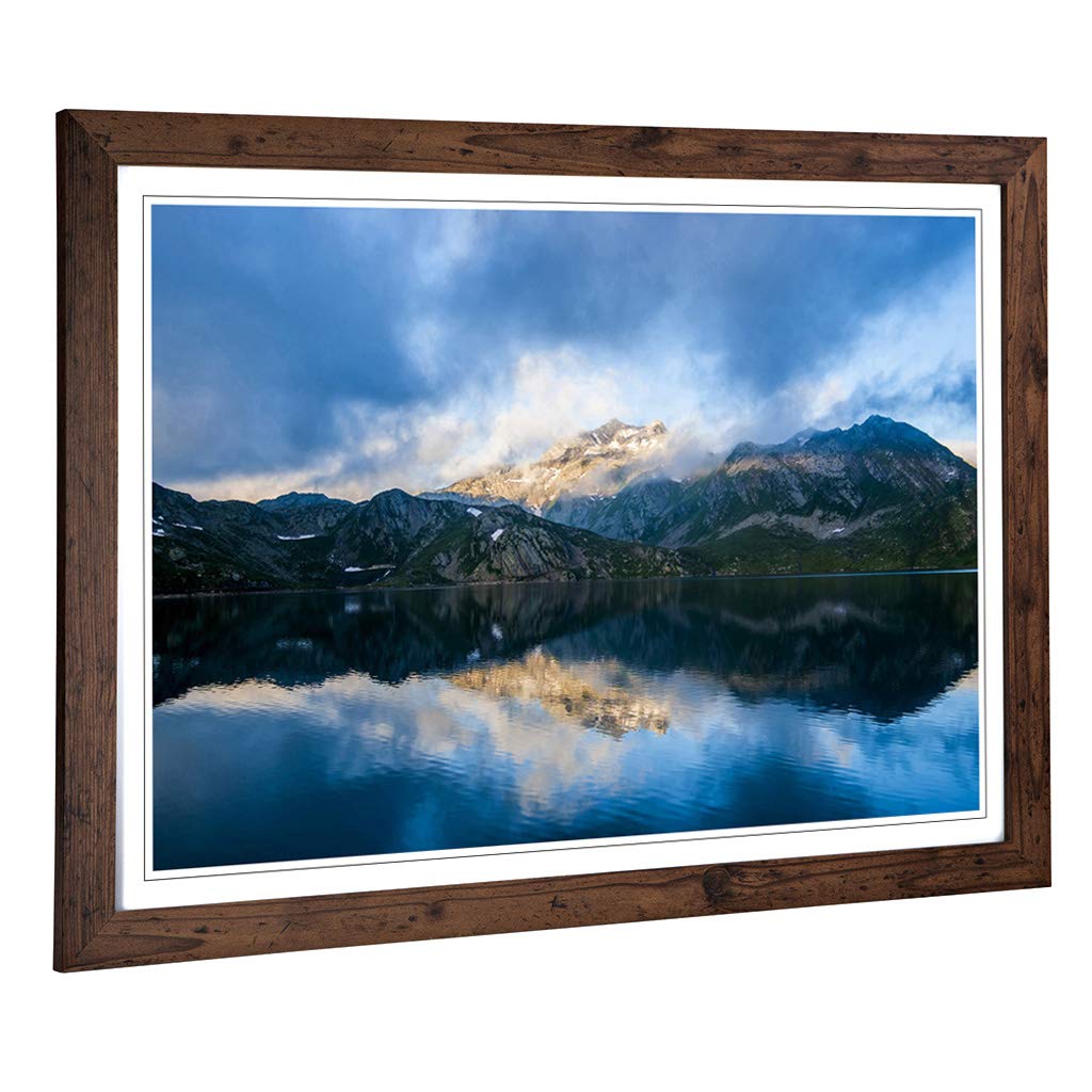 Big Box Art Framed Print of Landscape Mountain Reflection in Lake Design | Wall Art Picture | Home Decor for Kitchen, Living Room, Bedroom, Hallway, Walnut, A2 / 24.5x18 Inch / 62x45cm