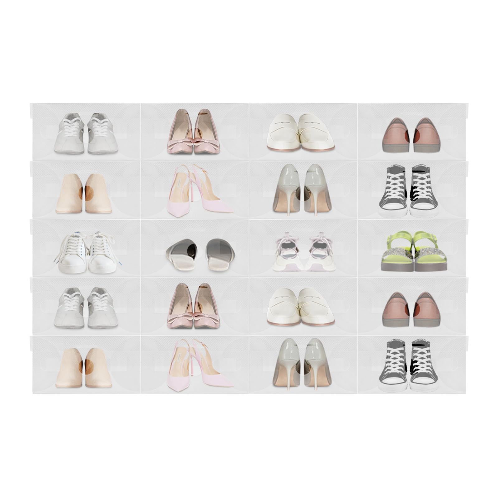 Scatole per scarpe impilabili, trasparenti, 20 pezzi, in plastica con coperchio, 28 x 18 x 10 cm, con fori di ventilazione
