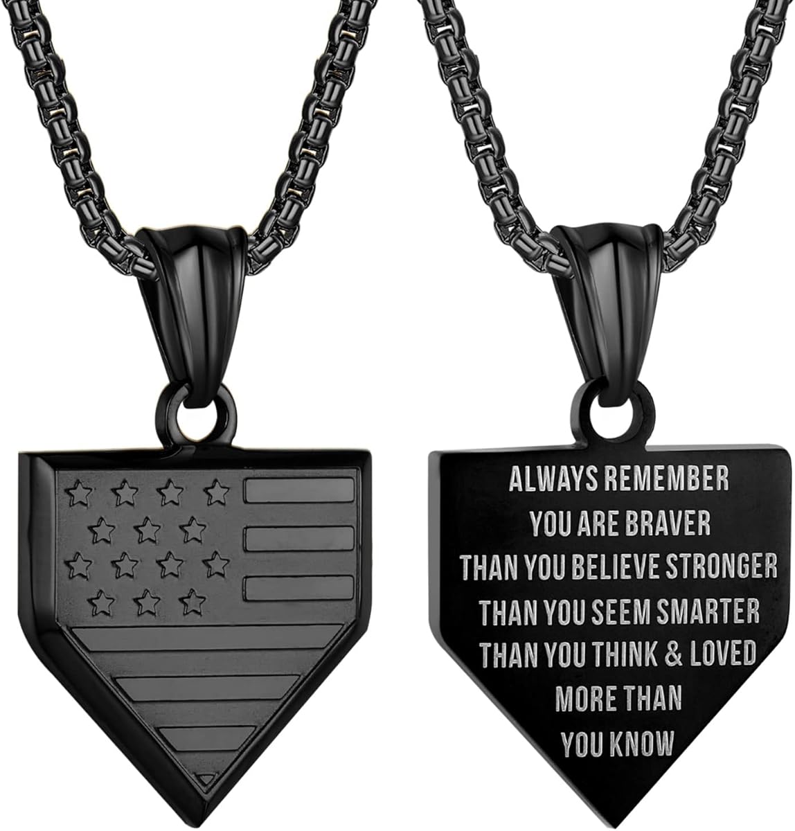 ZRAY USA Flag Baseball Plate Necklace for Men Personalized Bible Verse Shield Pendant Stainless Steel Chain 22+2 inch Inspirational Baseball Sport Gift Patriotic Jewelry for Boys