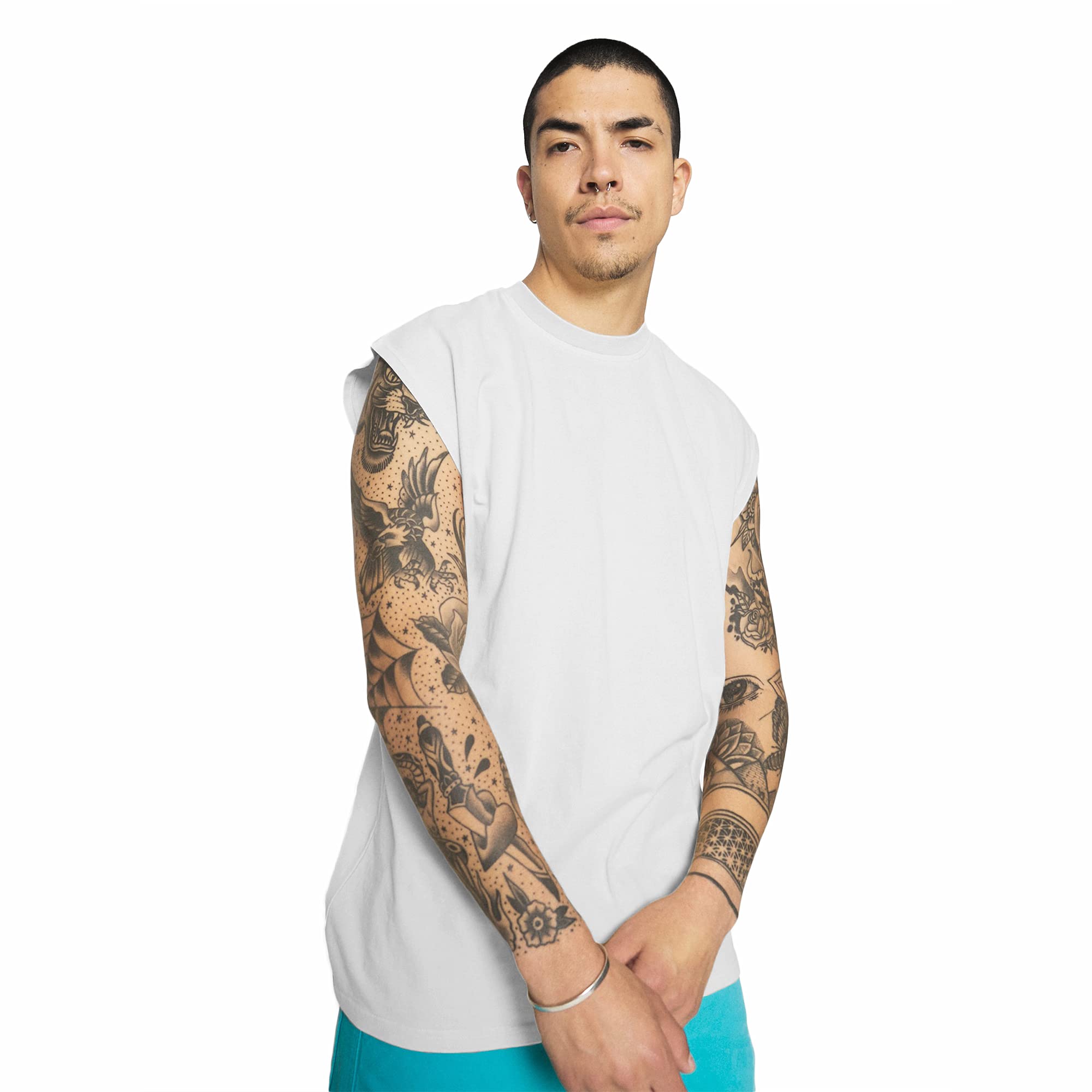 NOTWILD Regular Fit Men's Plain Bio Wash Cotton Sleeveless Gym Tank Tops Tshirt (White) (M)