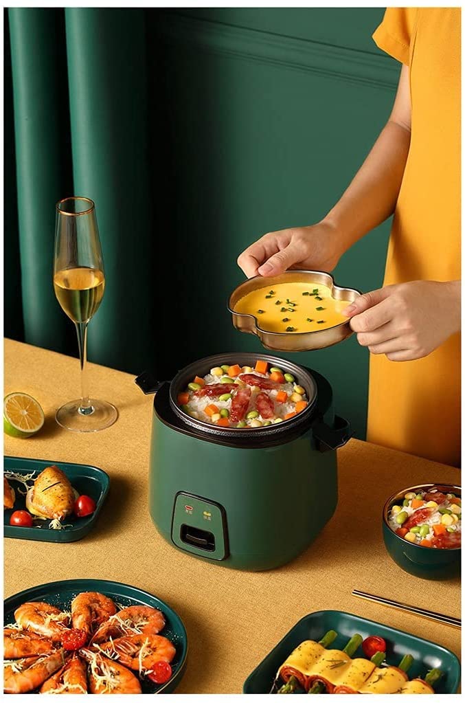 Mini cuociriso Elettrico con Manico Portatile Cuociriso Verde retrò Completamente Automatico con pentola per Riso Antiaderente Rimovibile, 1,2 Litri