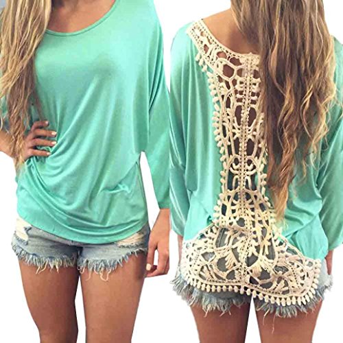 2017 Hot Shirt! AMA(TM) Women Sexy Lace Half Sleeve Loose Casual T-shirt Blouse Tops (XL, Green)