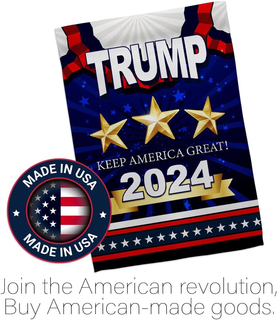 Keep America Great Trump House Flag - Dowel Set Patriotic Vote President Donald Election Support United State American - Decoration Banner Small Garden Yard Gift Double-Sided Made In USA 28 X 40