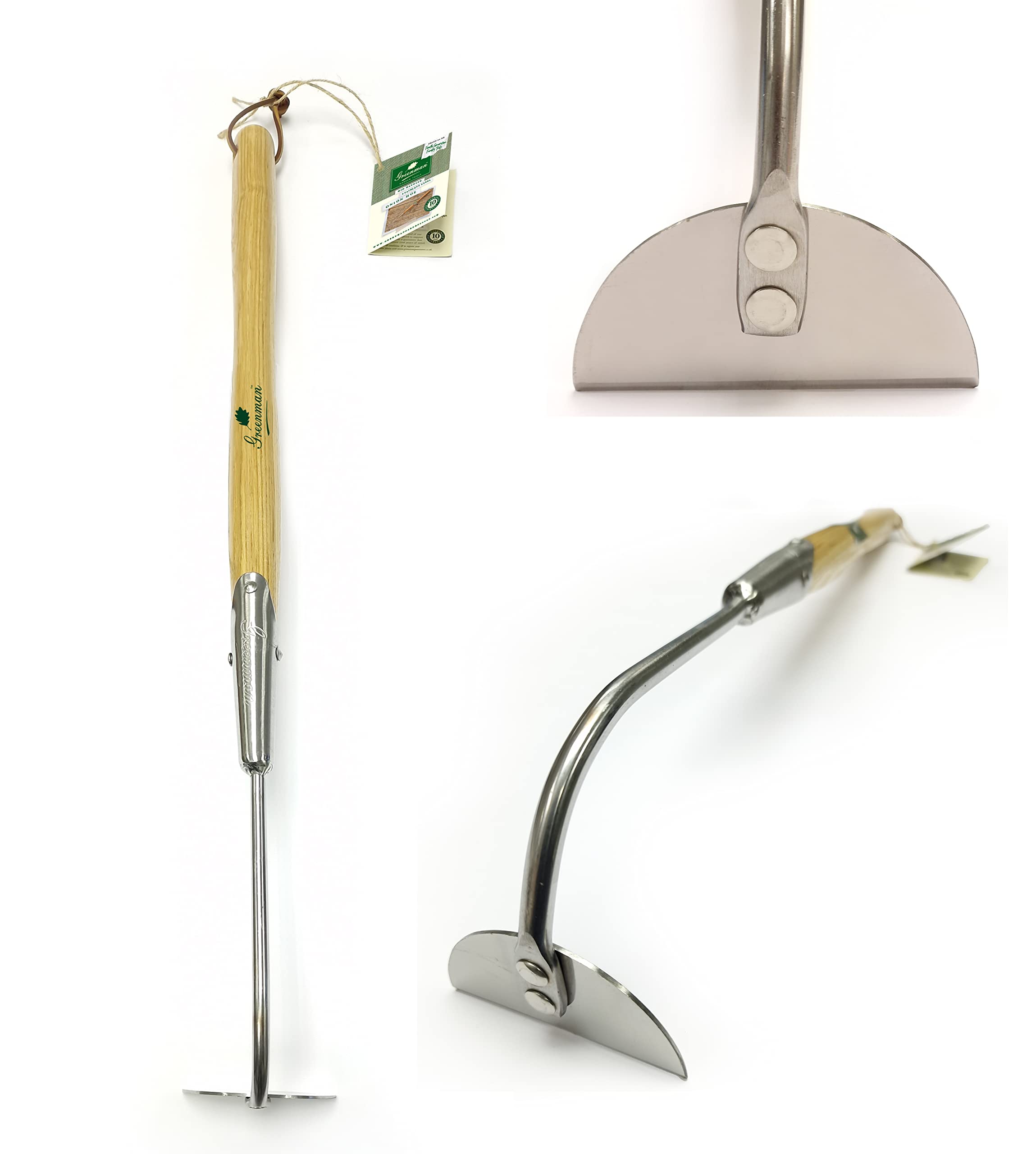 Greenman Traditional Onion Hoe Long Ash Handled Stainless Steel 68cm (27") x 7cm (3")