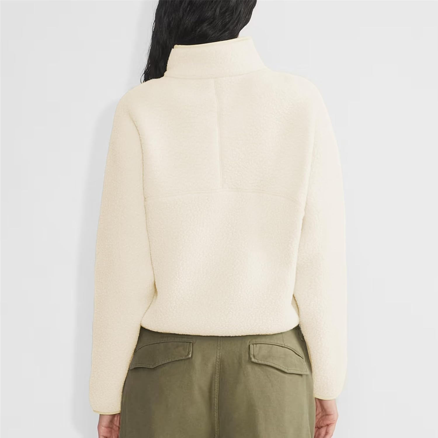 Women Pullover Sweatshirt Sherpa Cropped Fleece Jacket Half Zip Fuzzy Clothes Trendy Fall Jackets with Pockets - Image 5