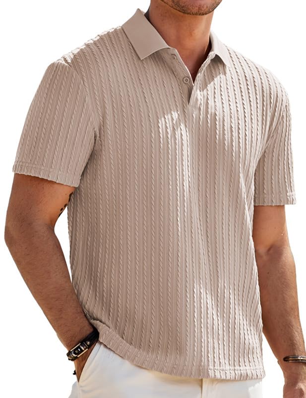 Elegancity Herren Poloshirts Kurzarm Khaki Einfarbig Strick Sommer Golf Shirt Freizeit T Shirts Regular Fit Urlaub Polohemd L
