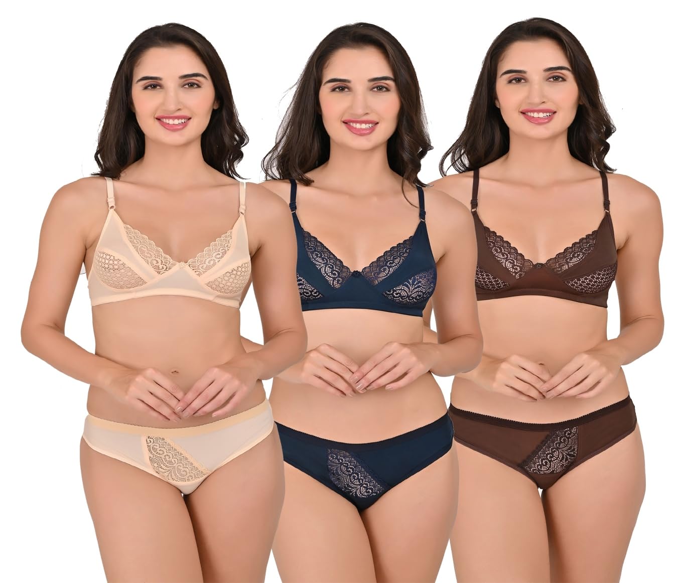 shesaffaire ™ Women’s Non-Wired Non-Padded Bra Panty Set | Soft Lycra Stretchable Lingerie Combo for Women | Everyday Comfort Underwear Set of 3-picture-23