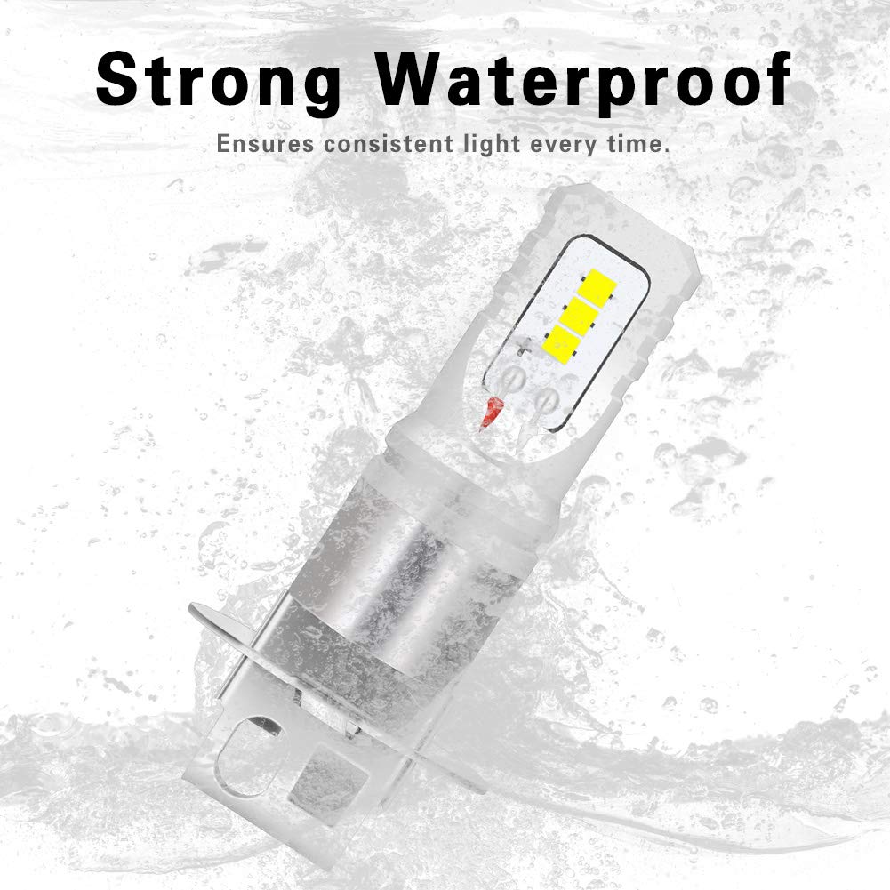 H3 Led Fend Light Bulb Xenon Bianco 1700LM CSP Chip per fendinebbia Fendinebbia, 12V-24V (2-Pack)