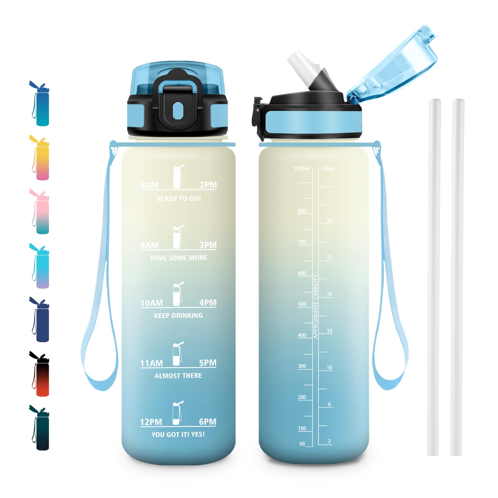 Cantimplora 500ml, Sin BPA con Marcador de Tiempo, Botella con Pajita, Botella de Agua para Running, Cámping, Oficina, Bicicleta, Fitness — view 31