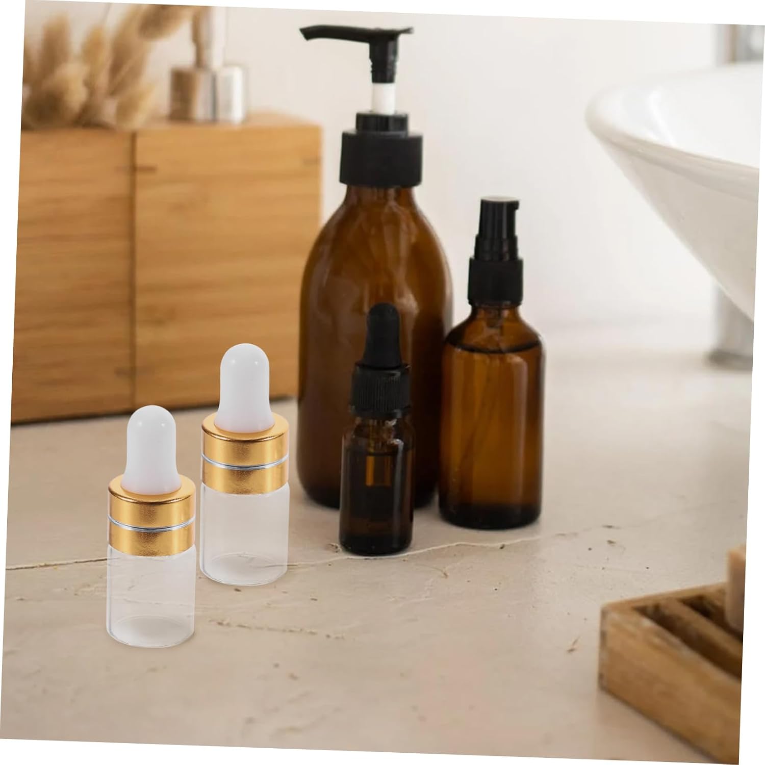 VALICLUD 50Pcs 2ml Small Glass Dropper Bottles for Essential Oils Refillable Subpackaging Airtight Caps for Travel and DIY Projects