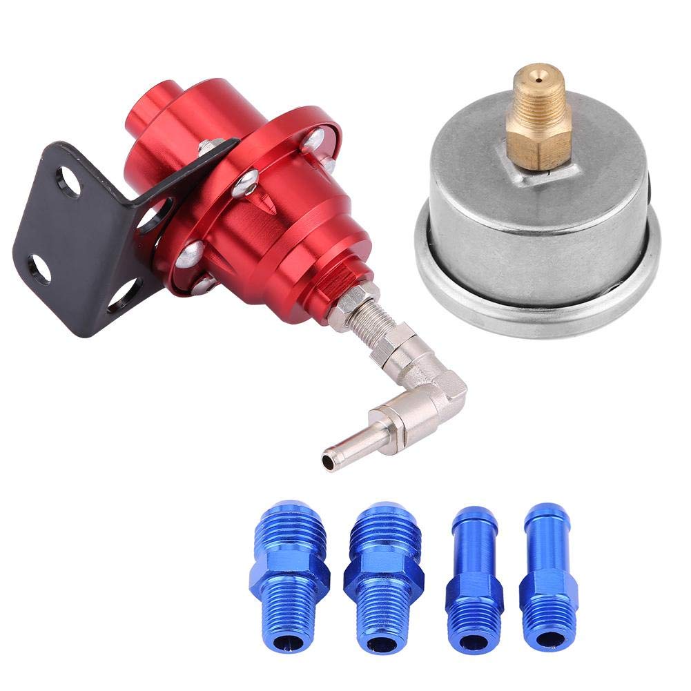 Régulateur de pression de carburant universel en aluminium pour voiture, 160 psi, réglable 1:1, kit de manomètre à huile (rouge)