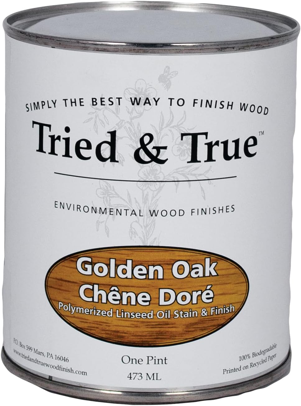 Tried & True Golden Oak Stain & Finish, Pint - Linseed Oil Wood Stain, Perfect for Home Improvement, Furniture, & Kitchen Wood Projects, Natural Wood Stain & Oily Finish, Pigmented Danish Oil