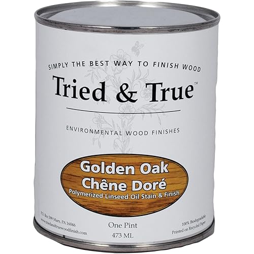 Tried & True Golden Oak Stain & Finish, Pint - Linseed Oil Wood Stain, Perfect for Home Improvement, Furniture, & Kitchen Wood Projects, Natural Wood Stain & Oily Finish, Pigmented Danish Oil