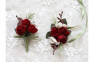 MOJUN Red Rose Wedding Corsage Boutonniere Set