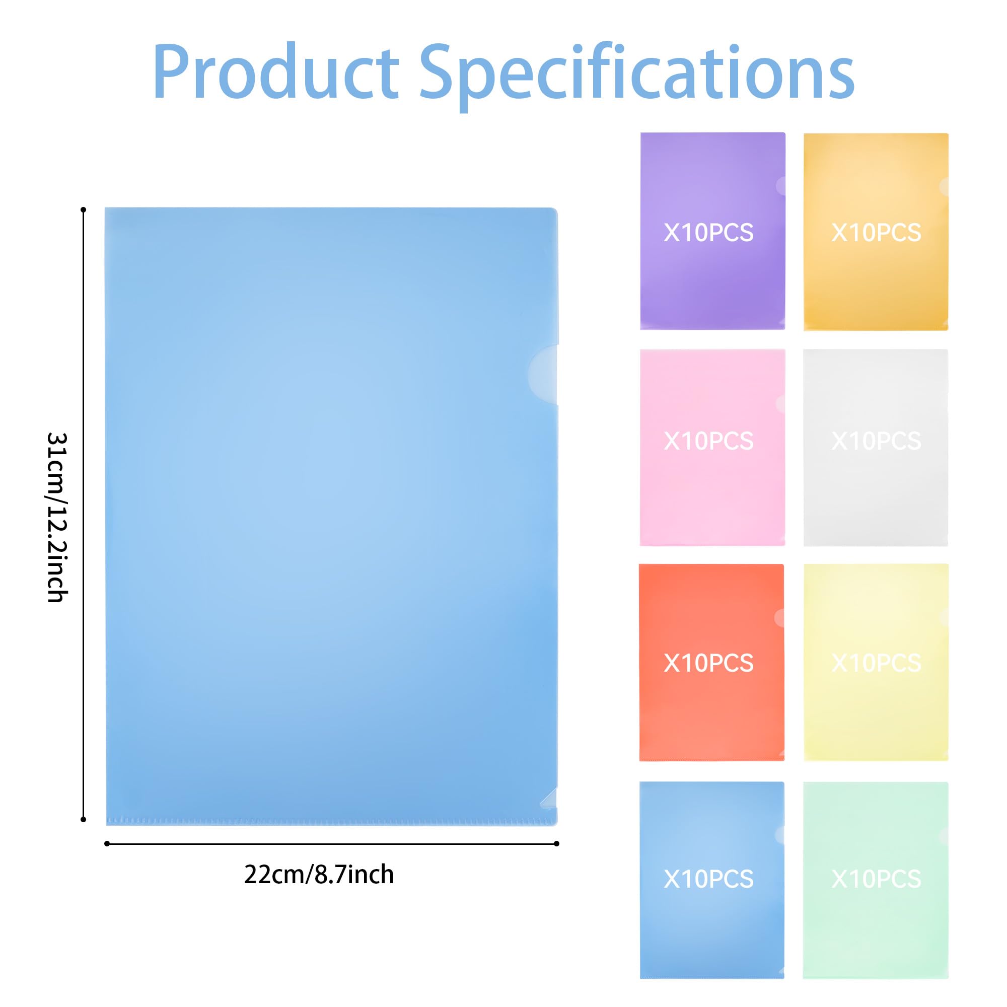 Axincardarm 80 Pcs A4 Plastic Folders 8 Colours Clear Plastic Sleeves Wallets Side Cut A4 File Paper Cover for Project, Report, Presentation - Image 2