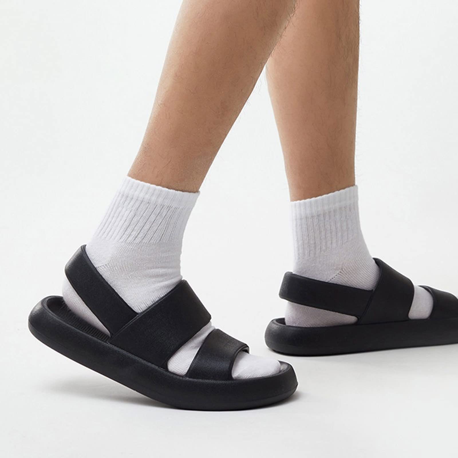 MMRTDJDR Sandalias para hombre Sandalias para hombre Zapatos de plataforma de verano Mujer Playa Exterior Zapatillas de EVA Hombre Suela suave y gruesa Toboganes de interior antideslizantes Cool Black