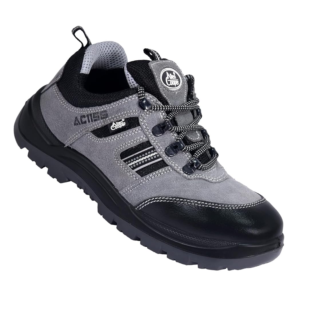 Allen Cooper Safety Shoe 1156 - S.T - Antistatic Grey Suede Leather - PU-D.D,D.C - LA-ISI Marked Size : 6