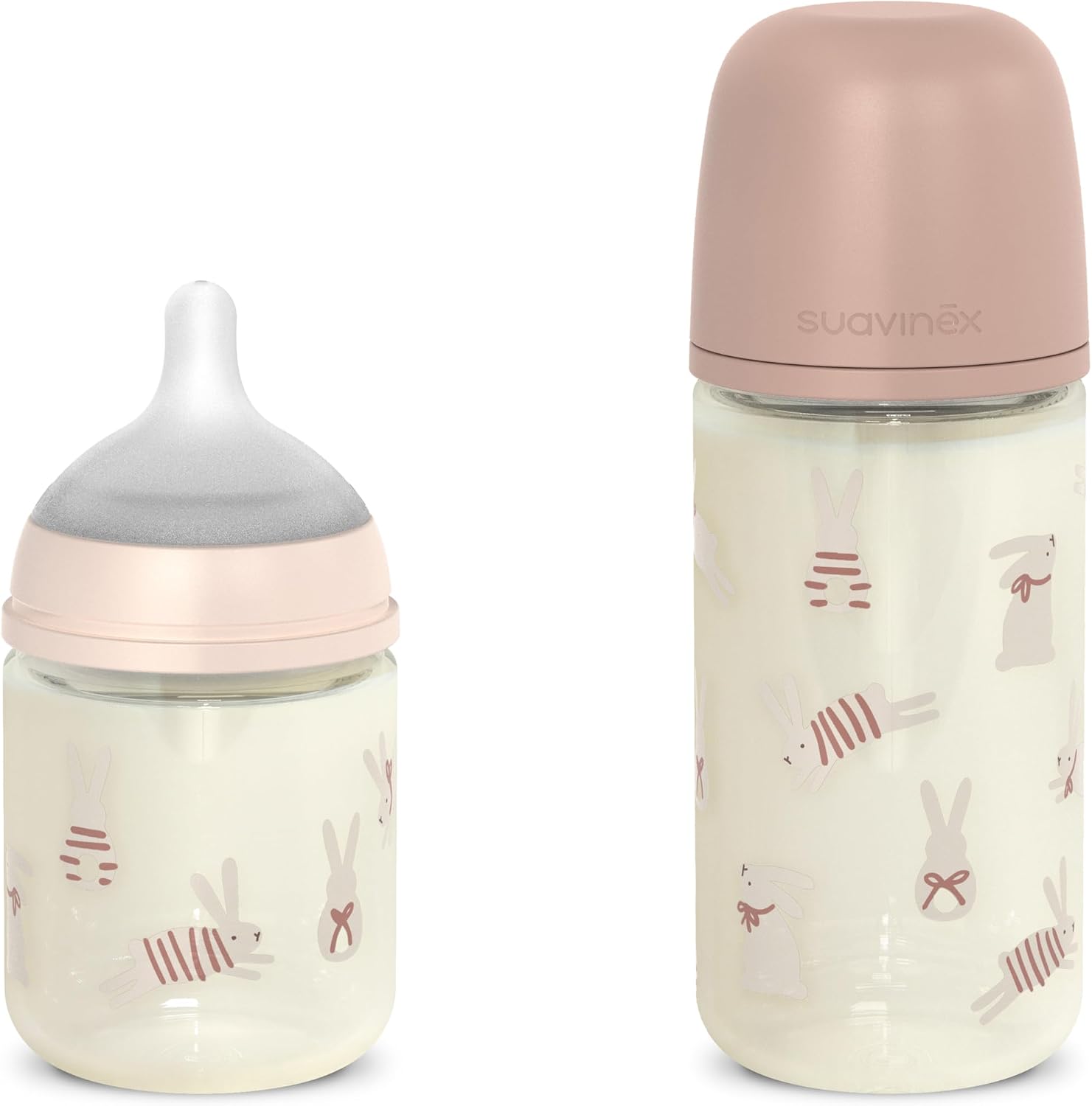 Suavinex, Lot 2 Biberons Verre 120 + 240 ml Débit Lent/Moyen, Rose