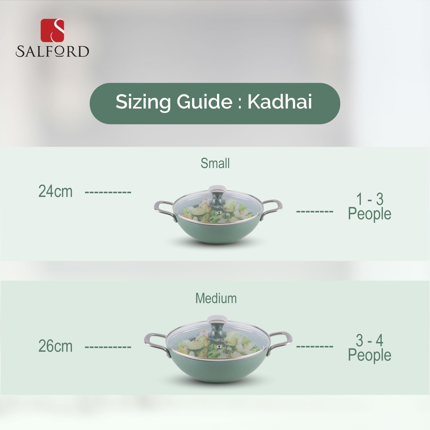 SALFORD Ceramic Non Stick Kadai, Glass Lid, Ceramic Coated Frying Kadhai, ISI Certified, Forged Aluminium, Non Toxic Woks PFAS & PTFE Free, 2 Yr Warranty (Green, 24cm) — Amazon image 8