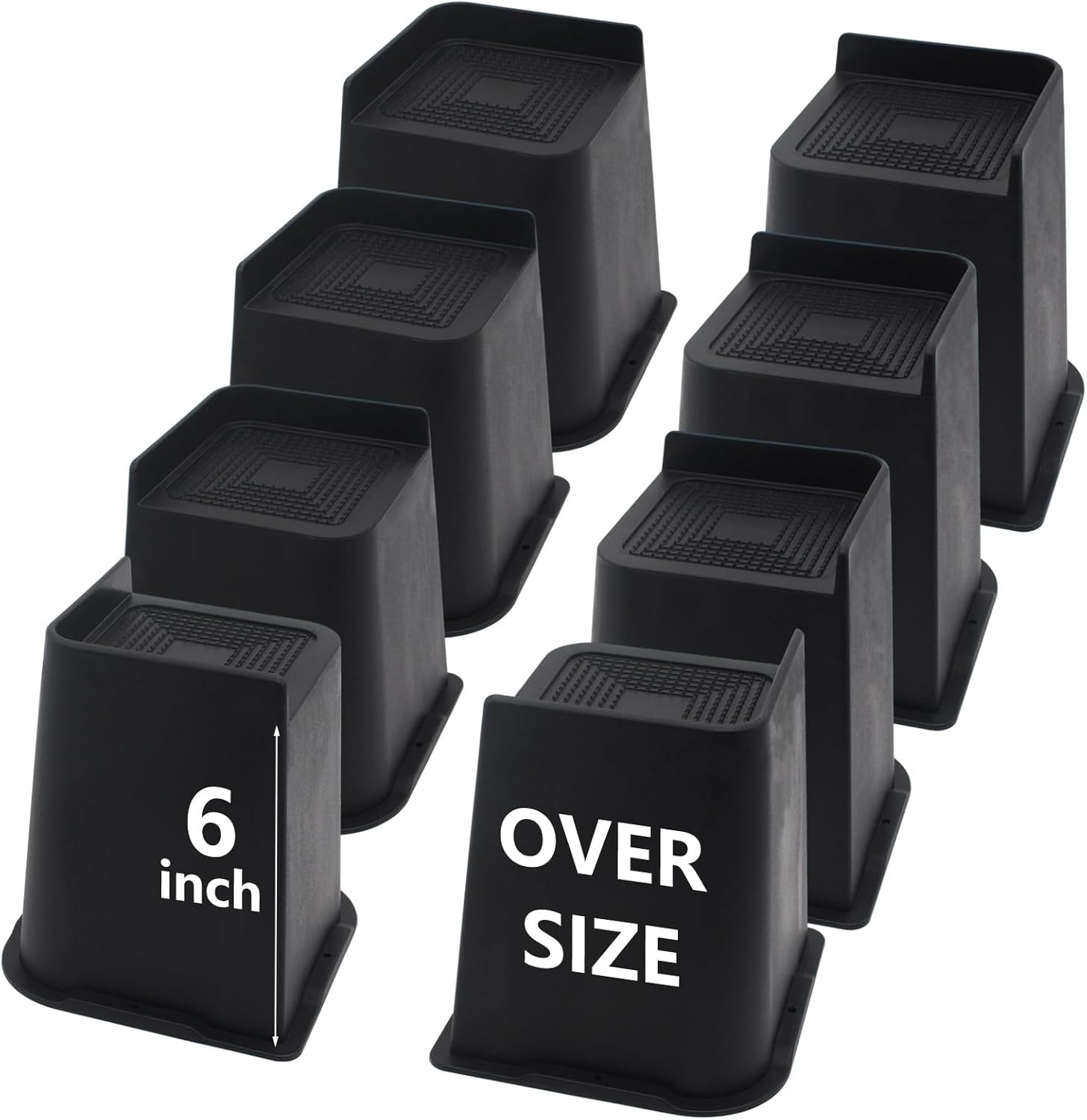 8 Pack Bed Risers 6 inch Heavy Duty, Oversized Furniture Risers, Black Bed Lifts Risers for Table, Sofa, Chair, Couch, Desk, Bed Frame Risers Supports Up to 6,500 Lbs 6 inch Black-8 Pack