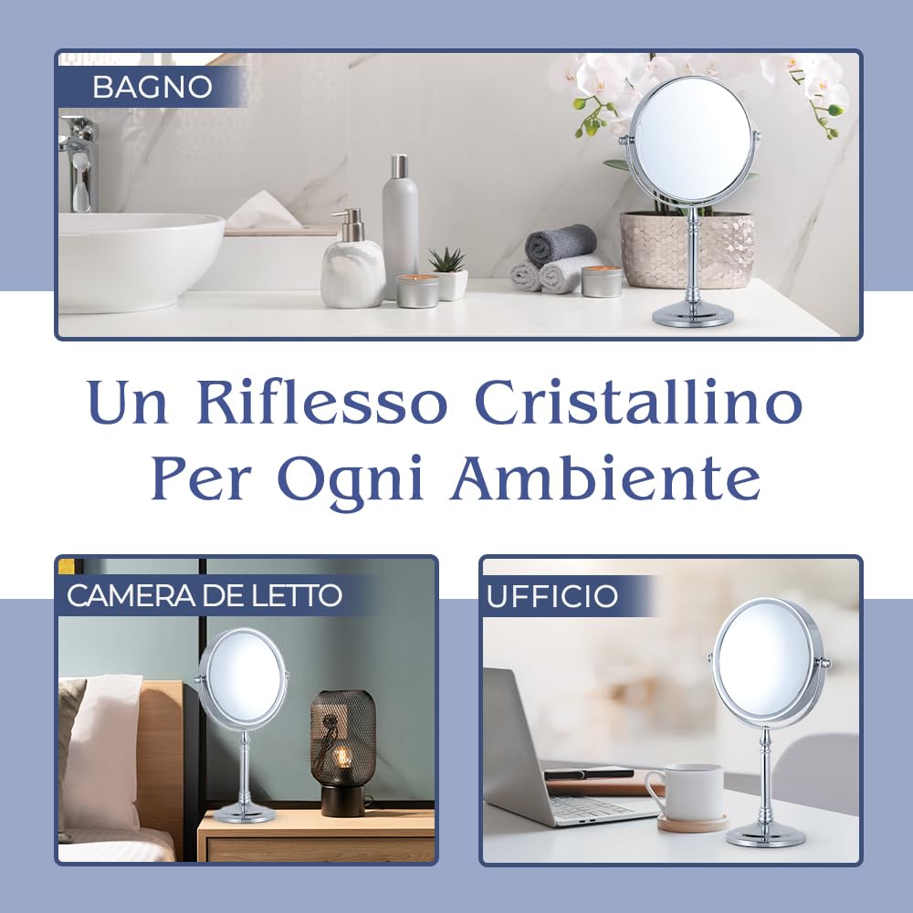 Mirrorvana specchio da tavolo per trucco con ingrandimento 15X e 1X, ideale per make up e toeletta da bagno, specchietto ingranditore 30 x 15 cm (cromo)