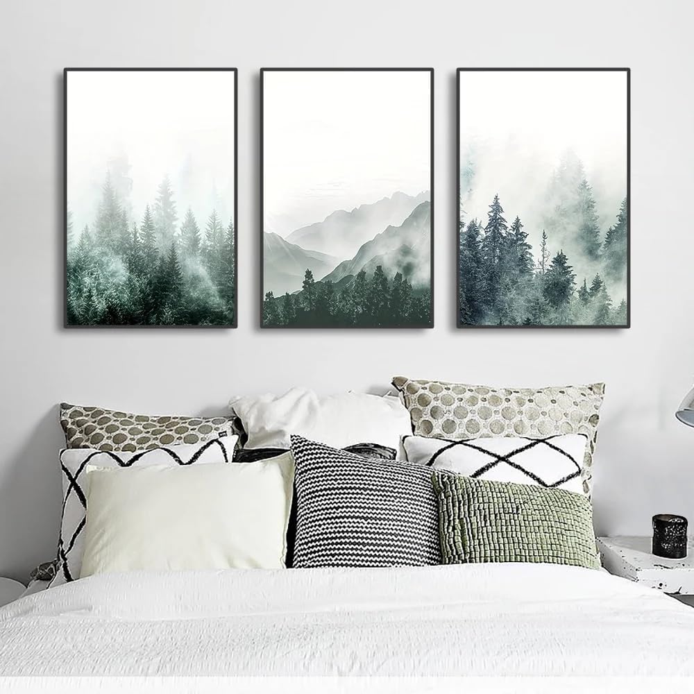 CLJKDX Abstract Misty Forest Trees Poster Mountain Landscape Canvas Painting Modern Nordic Wall Art Picture Living Room Bedroom Home Decoration-50 * 70cm*3PCS (No Frame)