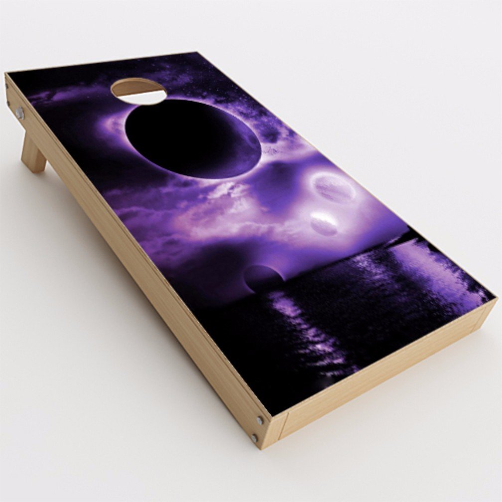 Skin Decal Vinyl Wrap for Cornhole Game Board Bag Toss (2xpcs.) / Eclipsed Moon Purple Sky