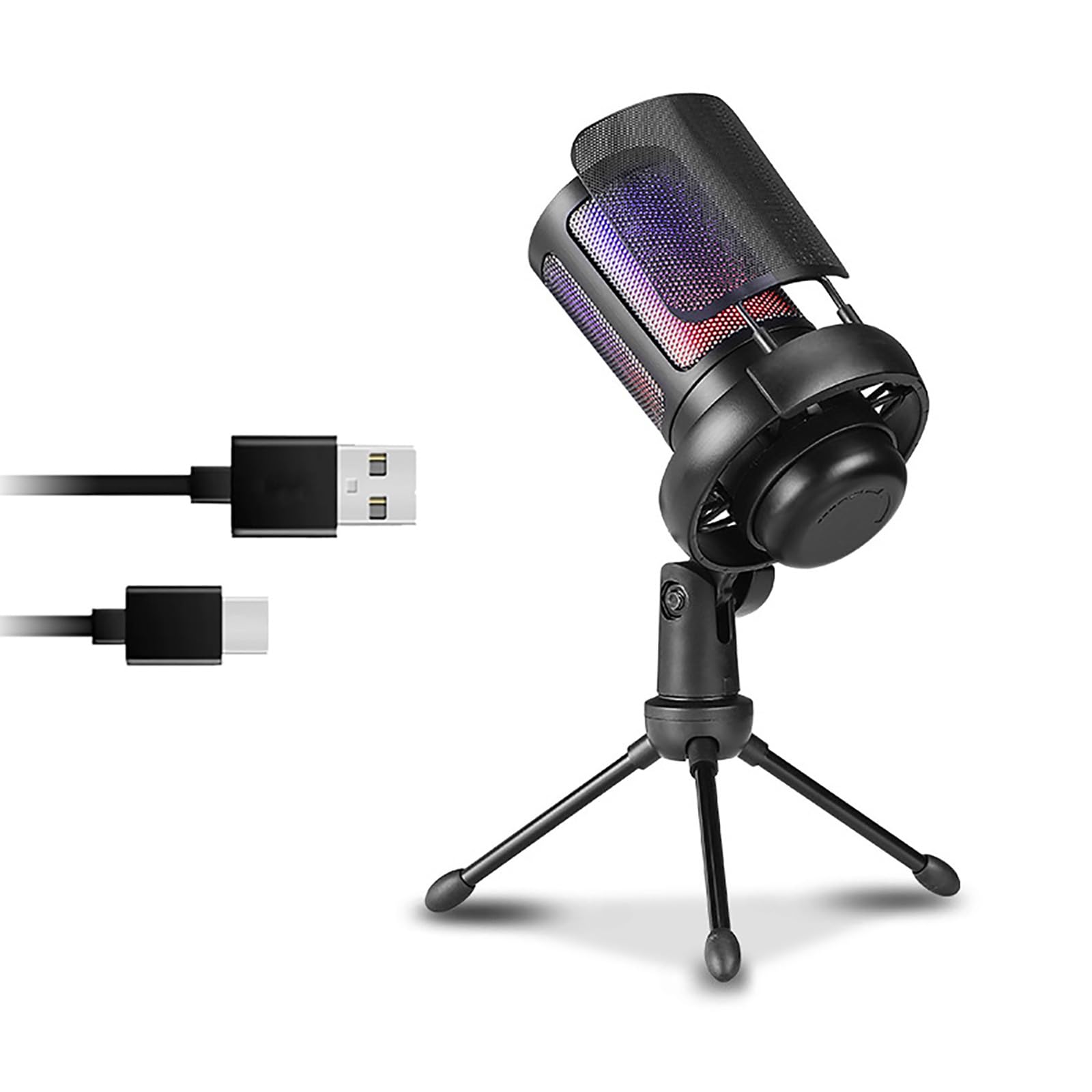 Microfono da gioco regolabile con illuminazione a colori a condensatore Mic 192kHz per PC Laptop Streaming Podcast Canto