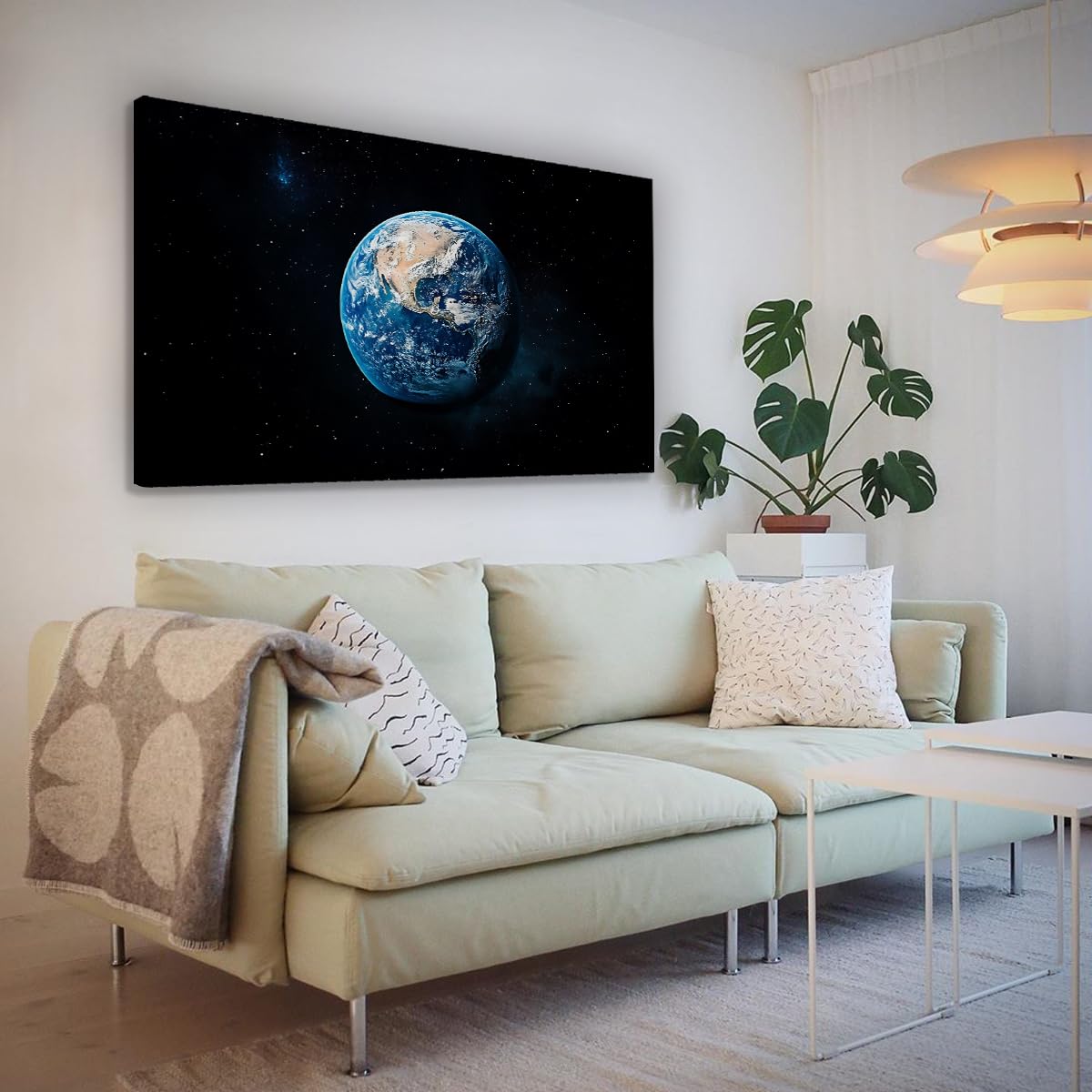 OSHIONARTE Tela incorniciata Arte murale Pianeta Terra Tela a Stelle dello Spazio Esterno Stampa Fantascienza & Fantasy Decorazione Quadro da pittura per soggiorno 53x90cm Incentrionato