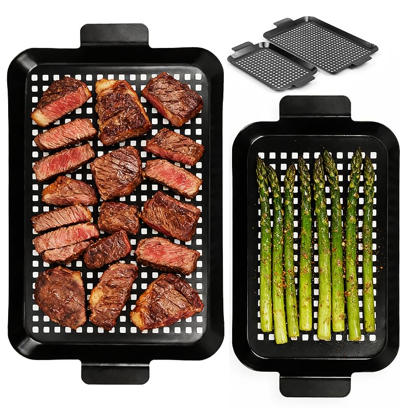 Ayiusideza Grill pan, 2 Grilling Tray - Outdoor Grilling Baskets with Hole, Camping Barbecue Set for...