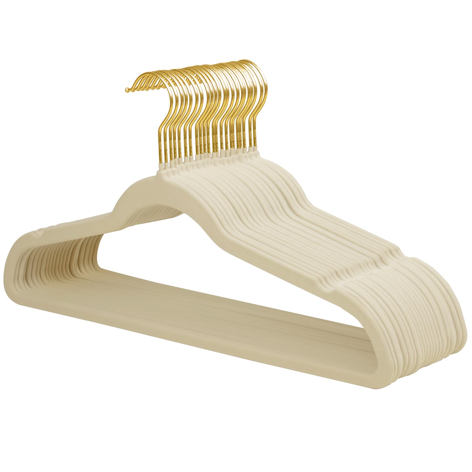 ManGotree Velvet Coat Hangers with 360° Swivel Gold Hook, Non-Slip Felt Suit Hangers, Ultra-Thin Space Saving Clothes Hanger for Jacket, Sweater, Shirt, Dress, Pants (22 Pack, Beige) — image 1