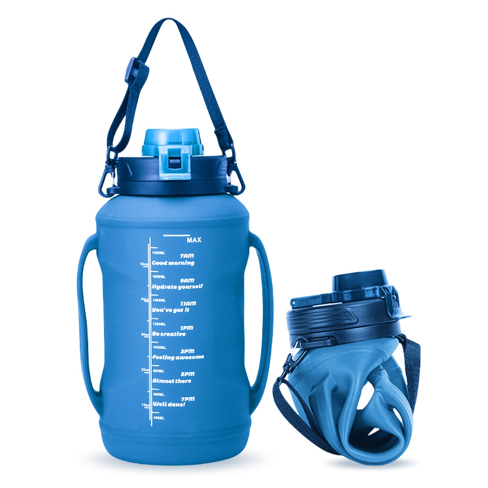SUNOYA Foldable 2L Collapsible Sports Water Bottle, Leak-Proof, BPA Free, Blue, Perfect for Travel, Fitness, Running
