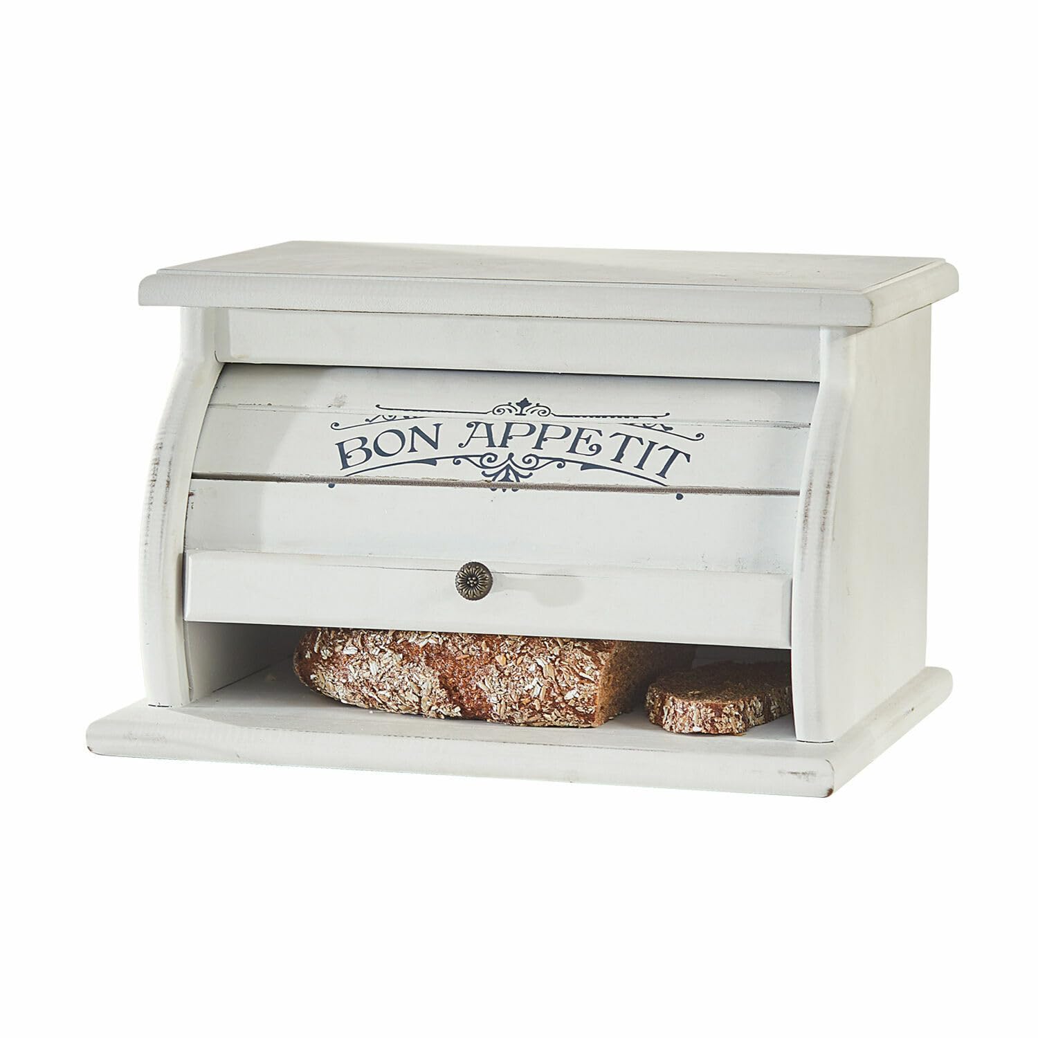 LOBERON Brotbox Bon Appetit, Rolldeckel im Lamellen-Look, nostalgische Beschriftung, Küchen-Accessoire, Küchenutensilien, Brotkasten, Tannenholz, antikweiß | Rolldeckel im Lamellen-Look, nostalgische Beschriftung, Küchen-Accessoire, Küchenutensilien, Brot