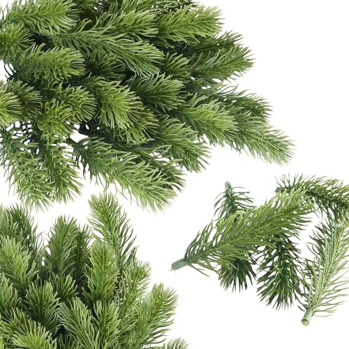 SORAYUXI 60 Stück Künstliche Tannenzweige 10cm Lang Weihnachtsdeko Tannenzweige Adventskranz-Deko Tannenzweige Künstlich wie Echt für Girlande Kranz und Weihnachtsverzierung
