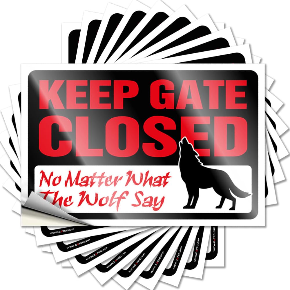 Keep Gate Closed No Matter What The Wolf Say Crazy Lettering Sticker | Fall Door Decorations Waterproof Vinyl Helmet Gamer Removable Decal Peel Stick(12X18CM)