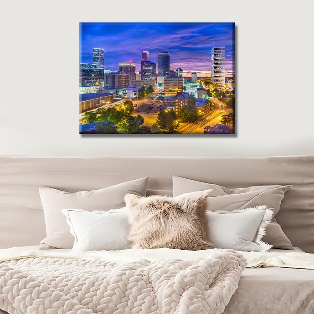 Wall Art for Living Room Boston Skyline Wall Painting Boston Panoramic Downtown Cityscape Canvas Wall Art Boston Massachusetts USA Wall Art 1 Piece Posters & Prints Framed Ready to Hang 24X36 INCH